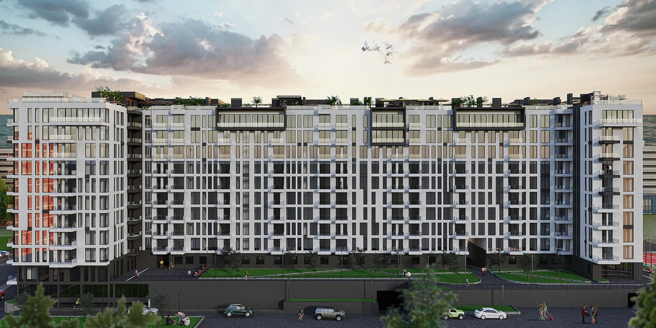 Фасад сучасного будинку ЖК Skyline