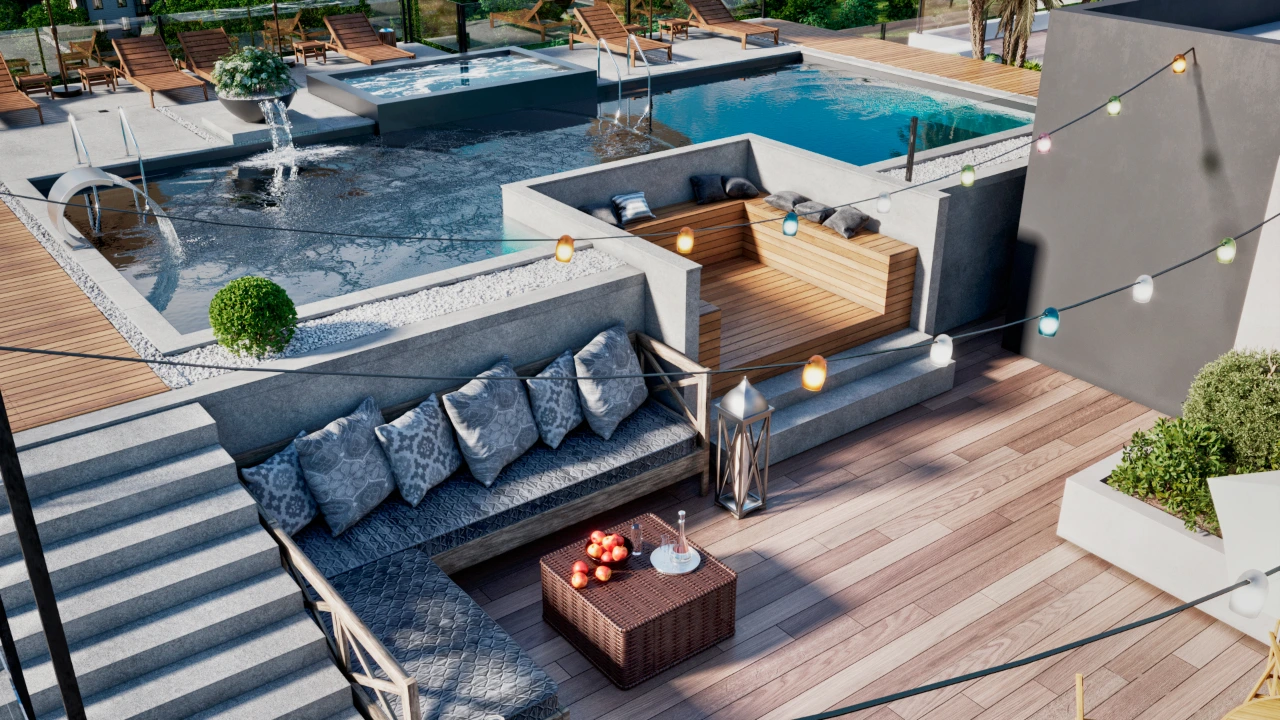 Тераса з диванами біля басейну Skyline